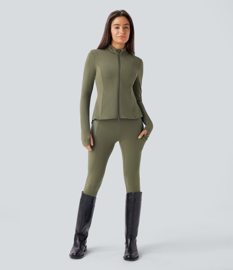 ColaSoft™ - Giacca slim da equitazione con Collo alto, Maniche con foro per il pollice e Zip plissettata