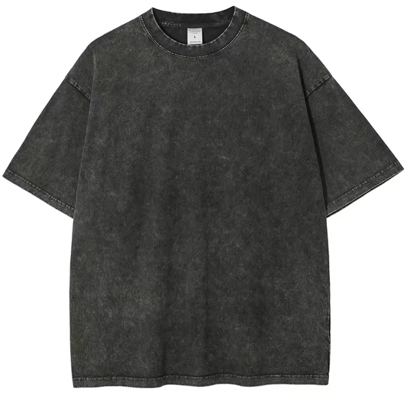 T-shirt rétro délavé robuste noir 100% coton