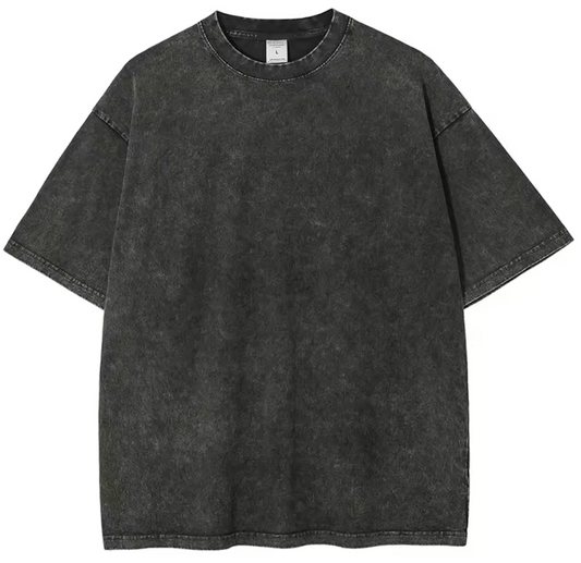 T-shirt rétro délavé robuste noir 100% coton