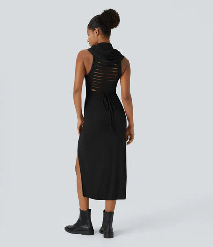 ColaZebra™ - Abito casual midi con Capuccio, Senza maniche e schiena a Zebra