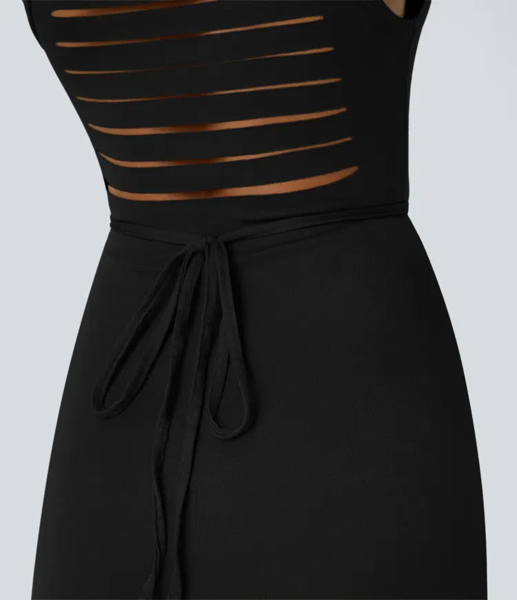 ColaZebra™ - Abito casual midi con Capuccio, Senza maniche e schiena a Zebra