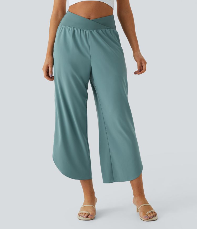 Breezeful™ - Pantaloni incrociati plissettati con vita alta e tasche laterali