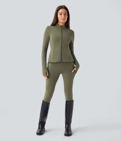 ColaSoft™ -  Giacca slim da equitazione con Collo alto, Maniche con foro per il pollice e Zip plissettata