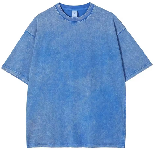 T-shirt rétro délavé robuste bleu, 100% coton