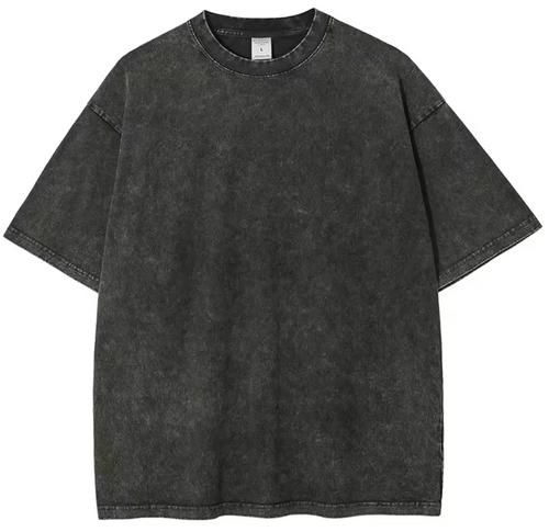 T-shirt rétro délavé robuste noir 100% coton
