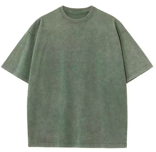T-shirt rétro délavé robuste vert kaki, 100% coton