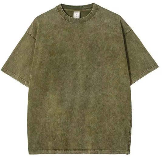 T-shirt rétro délavé robuste vert, 100% coton