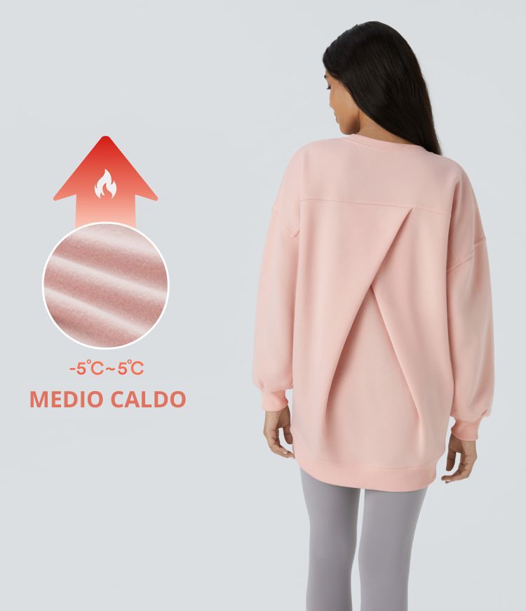 Felpa oversize casual in pile con scollo rotondo