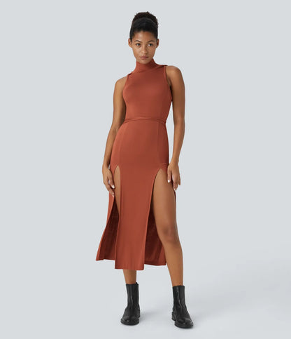 ColaZebra™ - Abito casual midi con Capuccio, Senza maniche e schiena a Zebra