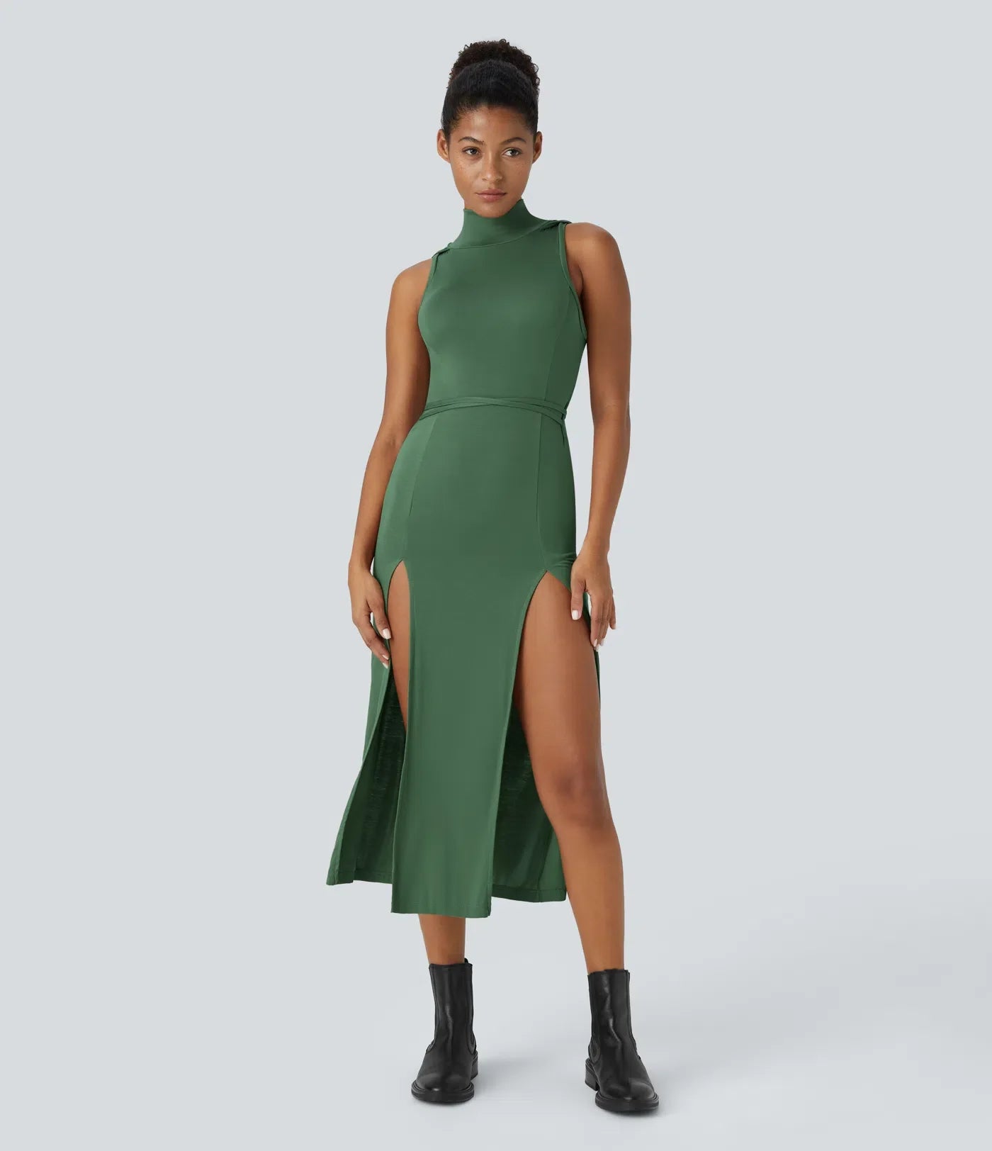 ColaZebra™ - Abito casual midi con Capuccio, Senza maniche e schiena a Zebra