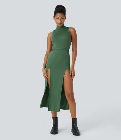 ColaZebra™ - Abito casual midi con Capuccio, Senza maniche e schiena a Zebra